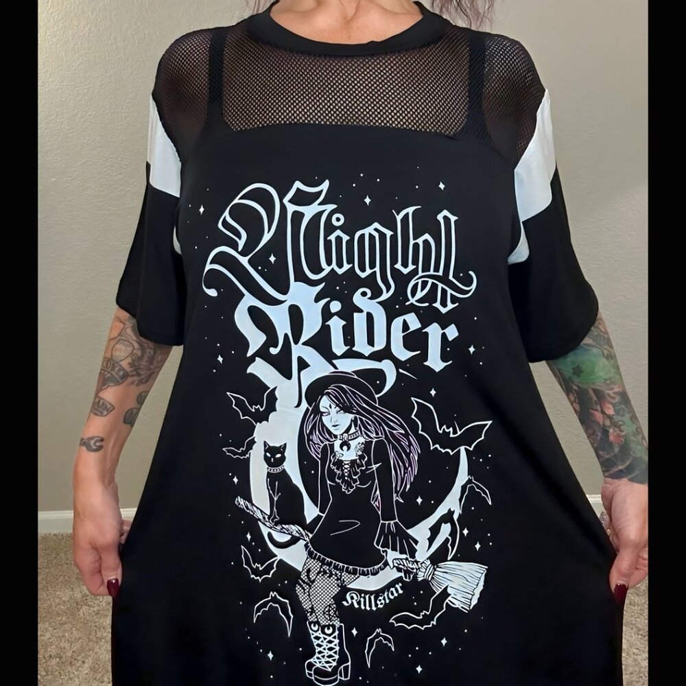 NWOT Killstar Nightrider Dress Witch Tunic Goth Punk Whimsgoth Black & White L - Picture 4 of 14